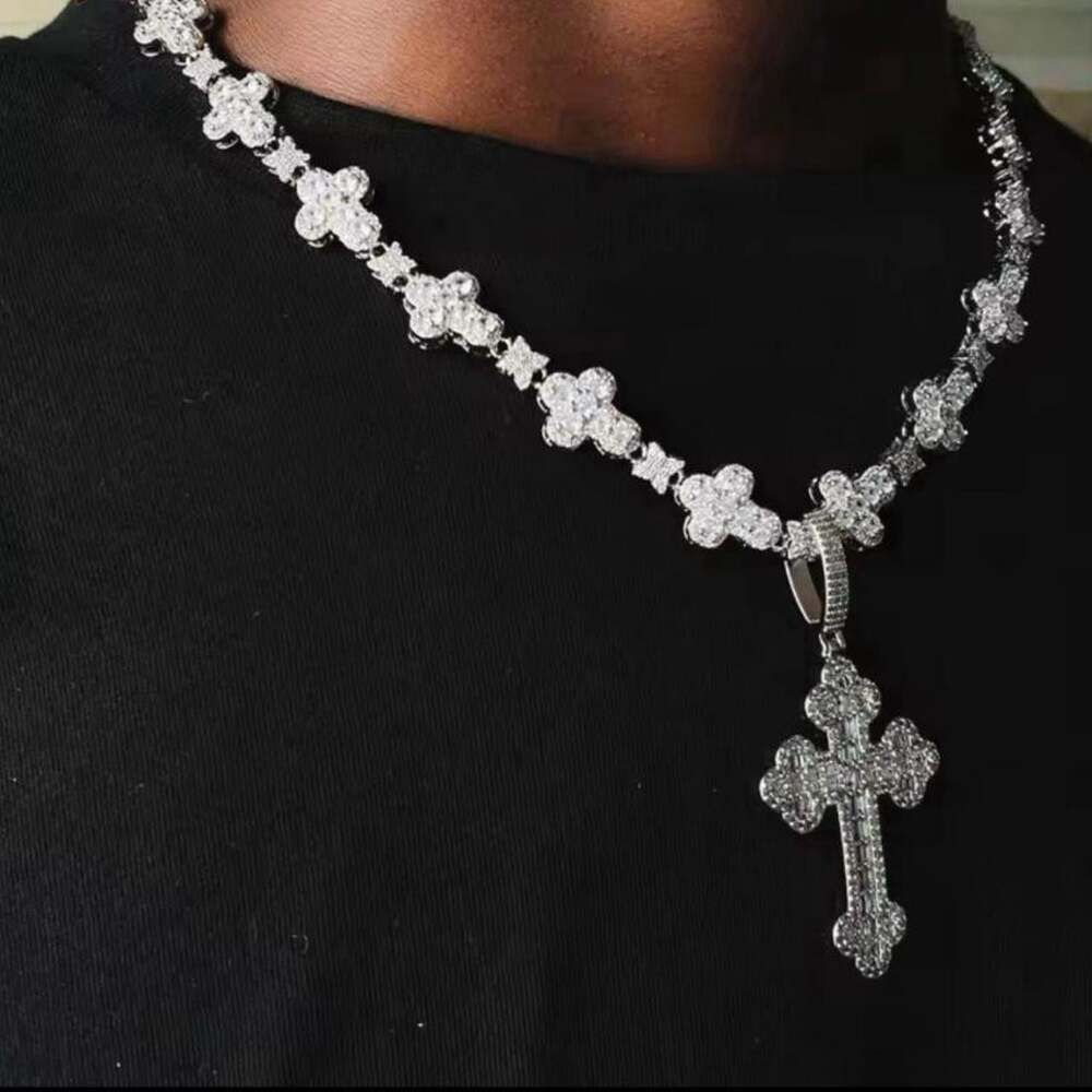 Silver Cross Necklace With White 72 F 0